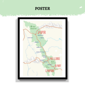 Canadian Rockies Map Poster | Banff Jasper Lake Louise Travel Art Print
