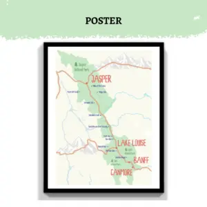 Canadian Rockies Map Poster | Banff Jasper Lake Louise Travel Art Print