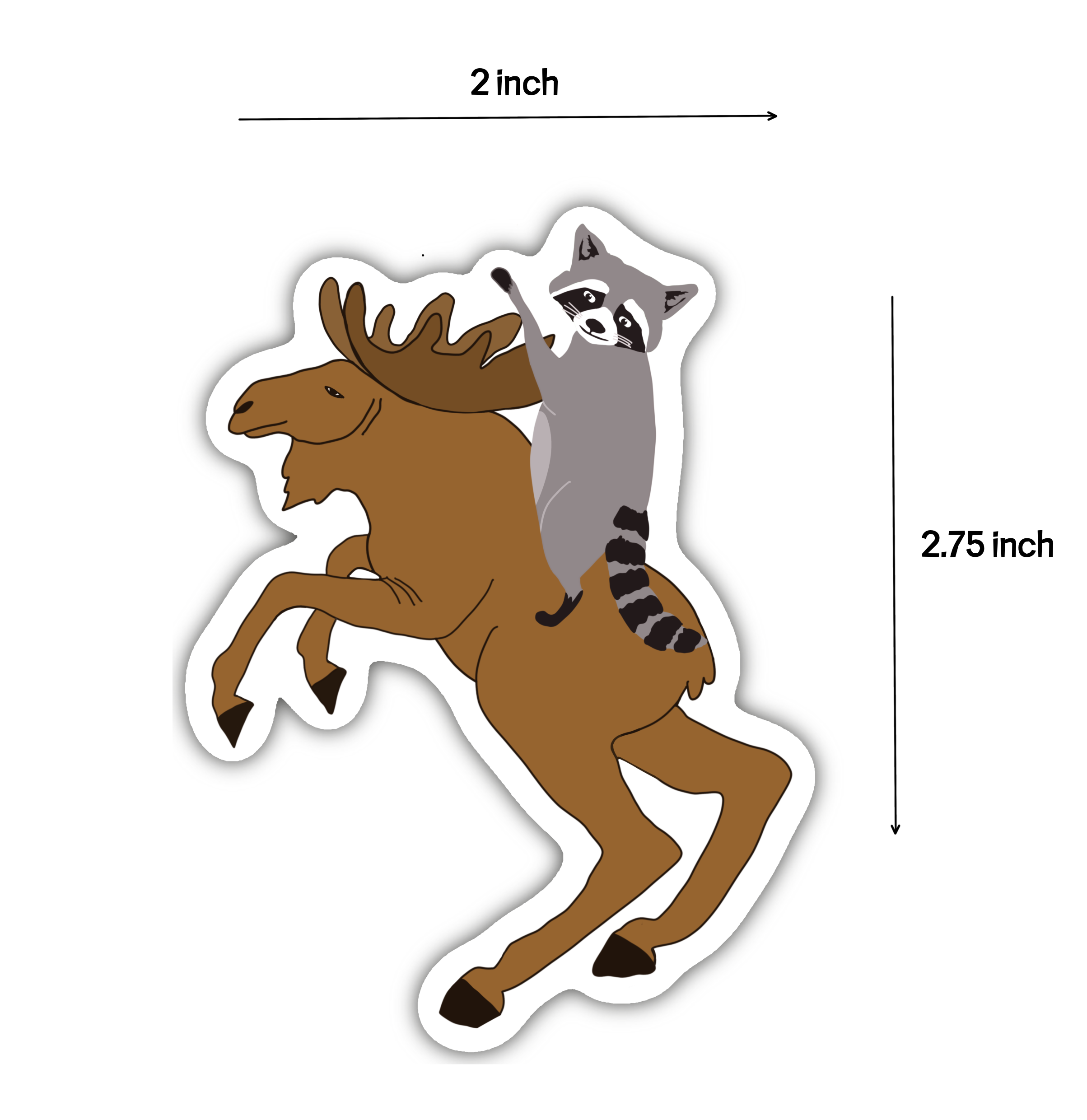 Raccoon Prancing Moose Sticker | Funny Canadian Wildlife Sticker | Napoleon Style Little Me in Big Canada