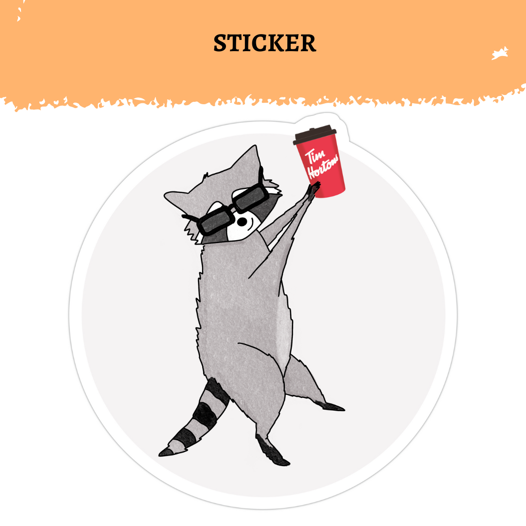 sticker funny raccoon tim hortons cup little me in big canada