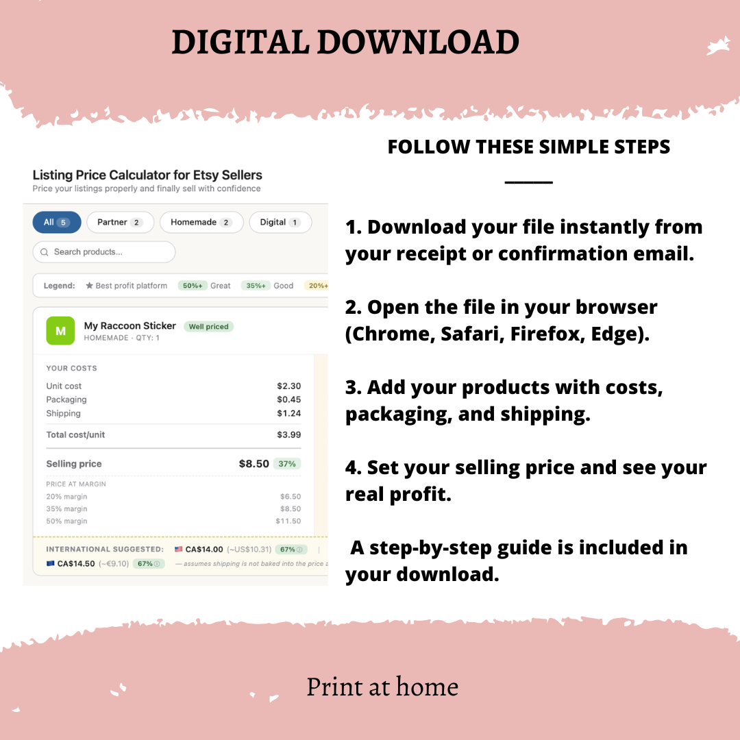 Listing Price Calculator for Etsy Sellers | Digital Download