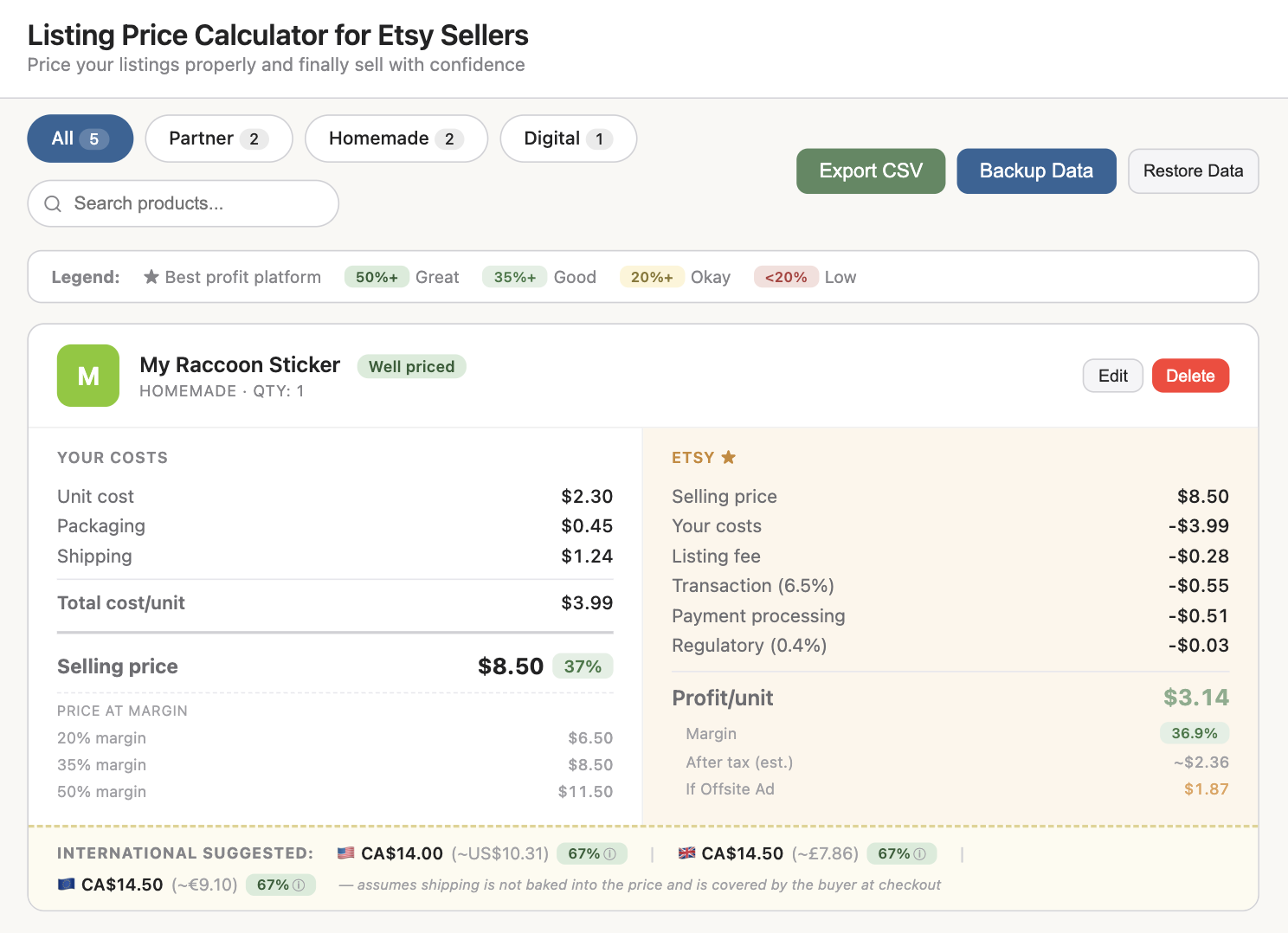 Listing Pricing Calculator for Etsy Sellers